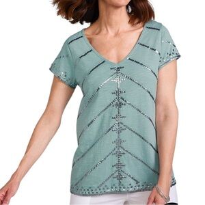 Soft Surroundings Tibby Embellished V Neck Tee Medium